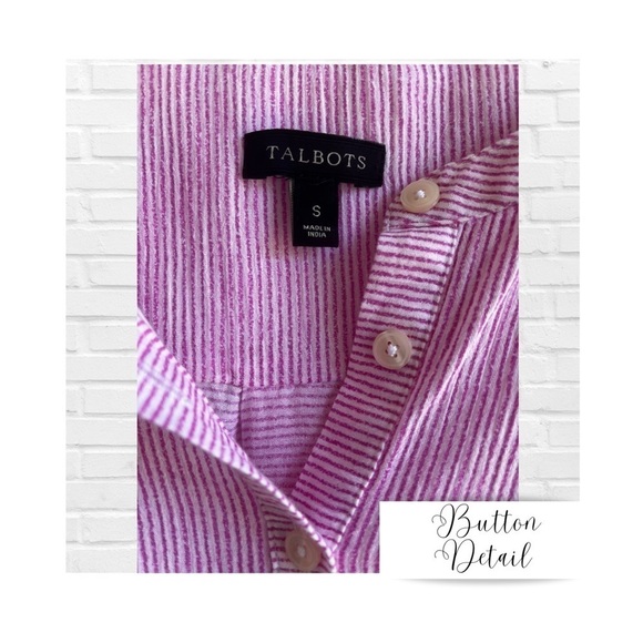 Talbots Pink and White Pin Stripe Sleeveless Henley Tank Top Summer Size Small - Picture 4 of 7